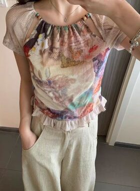 霓虹花园' 彩色串珠上衣 拼接网纱面料 背后绑带设计