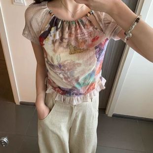 霓虹花园' 彩色串珠上衣 拼接网纱面料 背后绑带设计