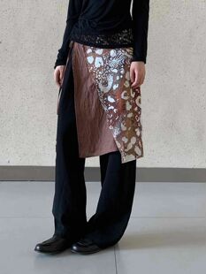 现货 屁帘 棕色系复古豹纹层次叠穿半裙搭配神器绑带一片式