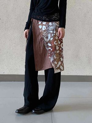 现货 棕色系复古豹纹层次叠穿半裙搭配神器绑带一片式屁帘