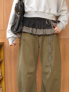 现货 韩系格子拼接屁帘系带半身裙短裙叠穿神器女外搭半裙