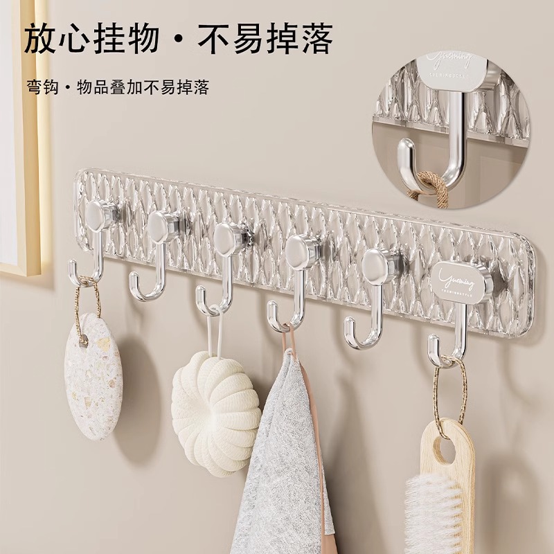 挂钩强力粘胶六连排免打孔粘贴无痕粘钩家用门后衣帽钩厨房收纳钩
