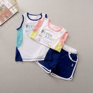 专柜正品童装 彼得兔男童女童运动速干背心短裤 婴幼儿针织套装夏