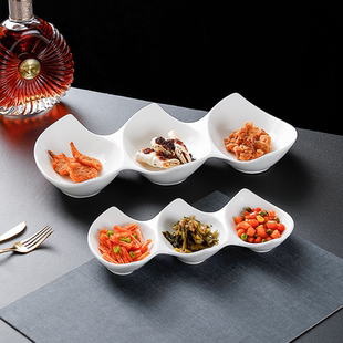 陶瓷双尖三连酱料碟料碗蘸料调料酱料碟西餐酒店多格碗沙拉小吃碟