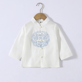 日常古风帅气纯棉衬衫 宝宝中式 上衣儿童中国风唐装 男童汉服春秋装