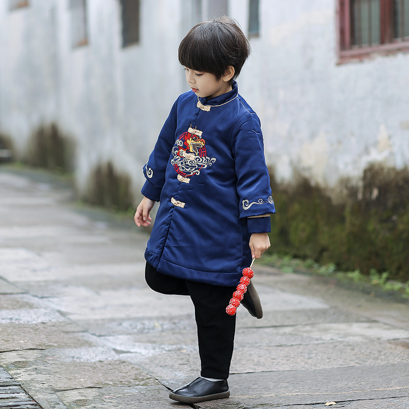 秋冬装男童中长款拜年服喜庆唐装