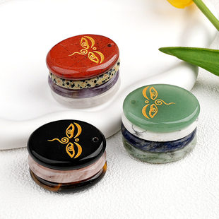 2339-all seeing天然水晶石刻字掌心石力量石吊坠佛陀沉思之眼