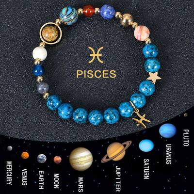 十二星座蓝色玛瑙石手链八大行星宇宙星系手串吊坠constellation
