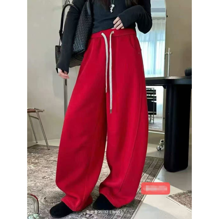 春款新品抽绳弯刀阔腿卫裤女高腰宽松休闲长裤显瘦运动裤纯色长裤,女装/女士精品,卫裤,淘宝优惠券,粉丝福利购,淘宝优惠卷