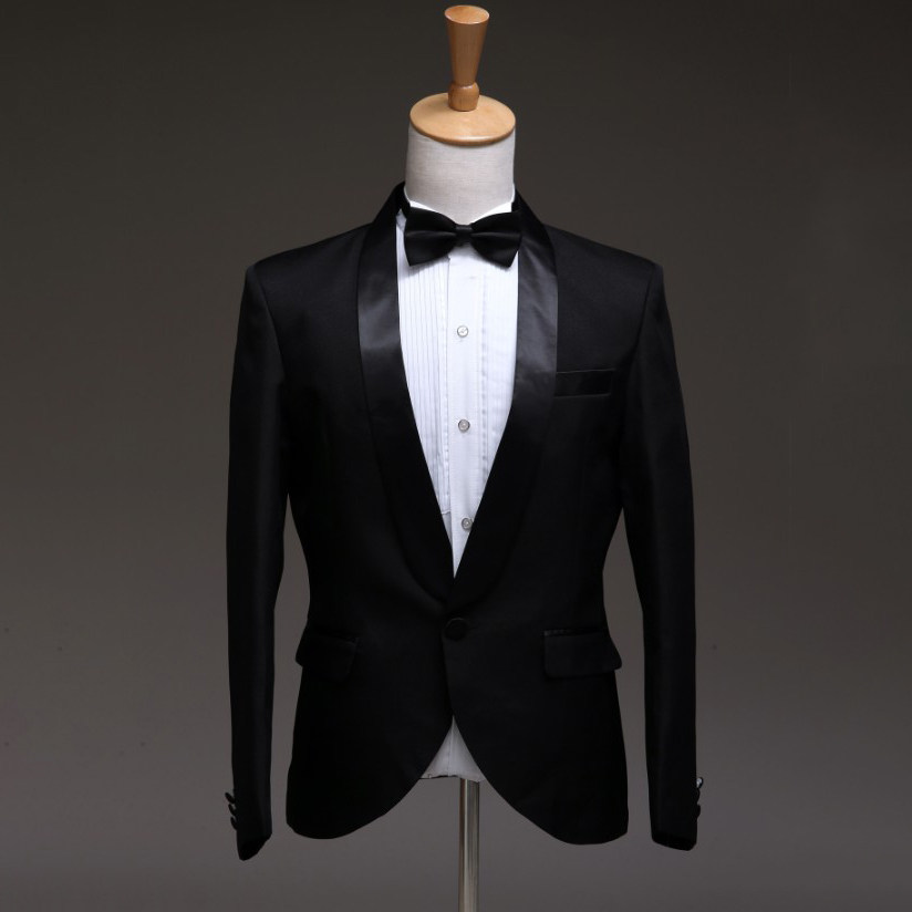 MENS BLACK STAGE PERFORMANCE COSTUME CONDUCTOR CHORUS COSTUME MALE HOST EMCEE SUIT PHOTO SHOOT WEDDING SUIT