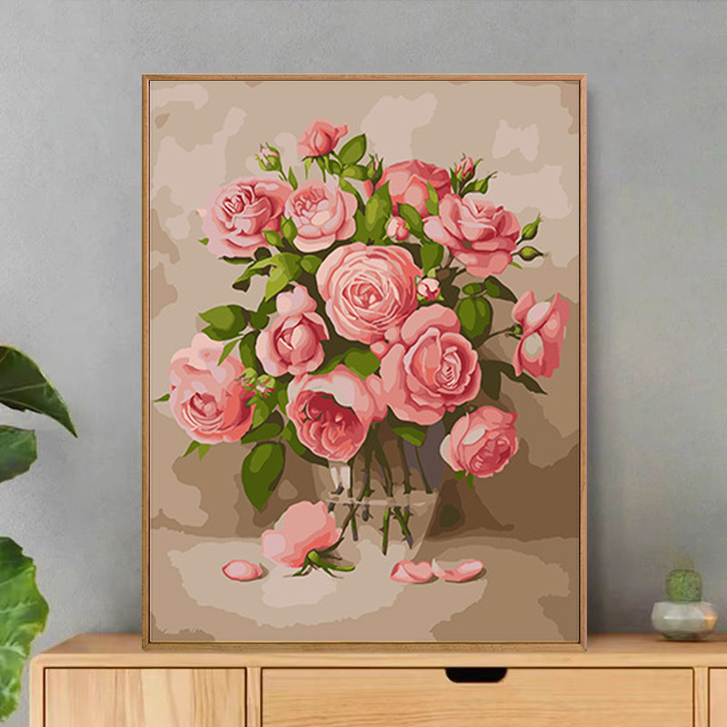 数字油彩画玫瑰花diy填充画手工涂色唯美花卉油画治愈高级丙烯画