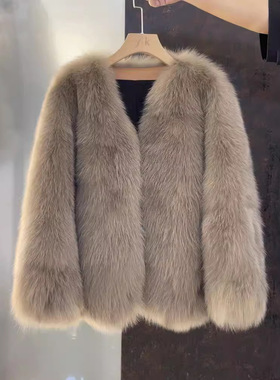 秋冬环保皮草毛毛外套女中长款加厚保暖轻奢狐狸毛大衣百搭时尚暖