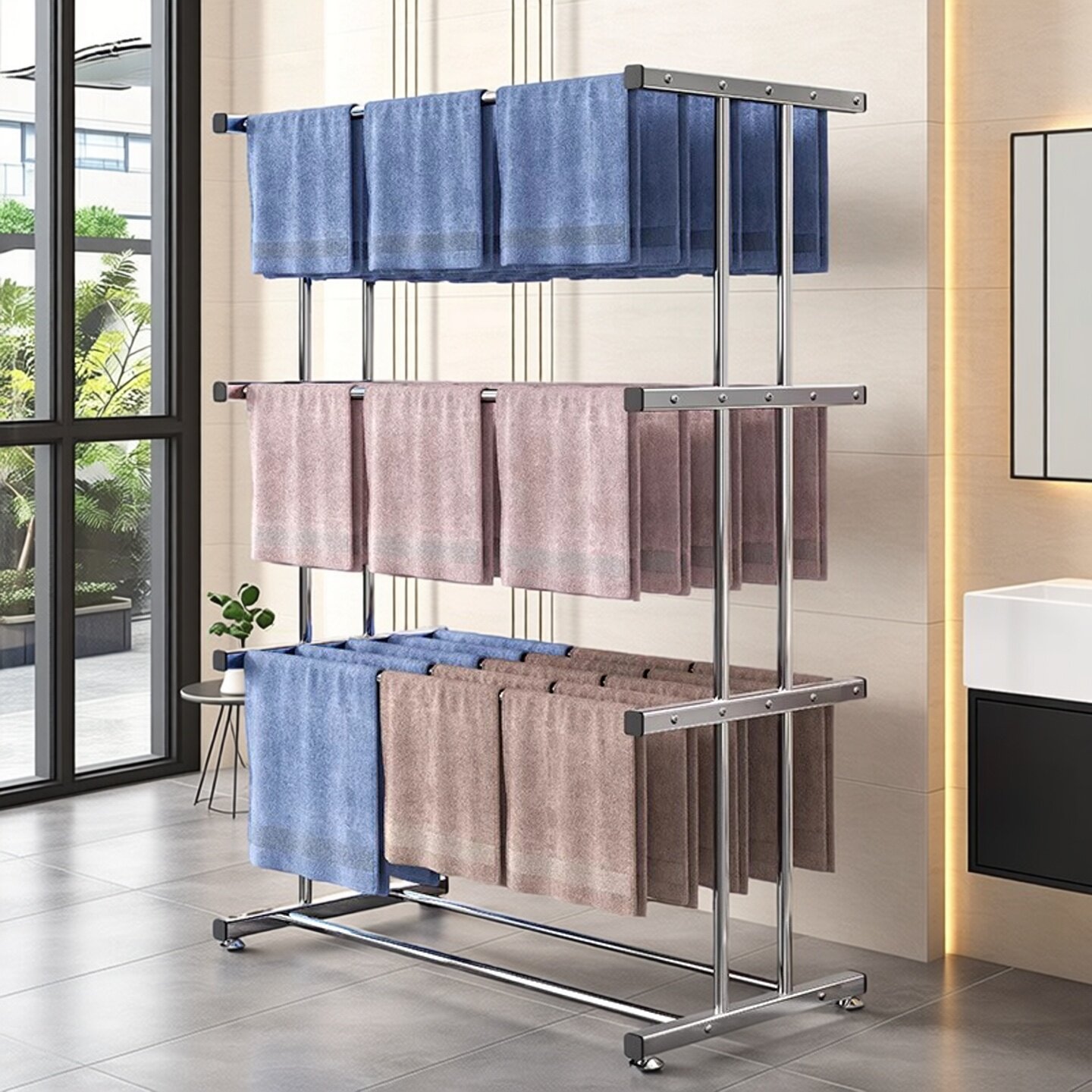 美容院毛巾浴巾架折叠落地式洗车店美发店专用不锈钢凉晾晒衣架子
