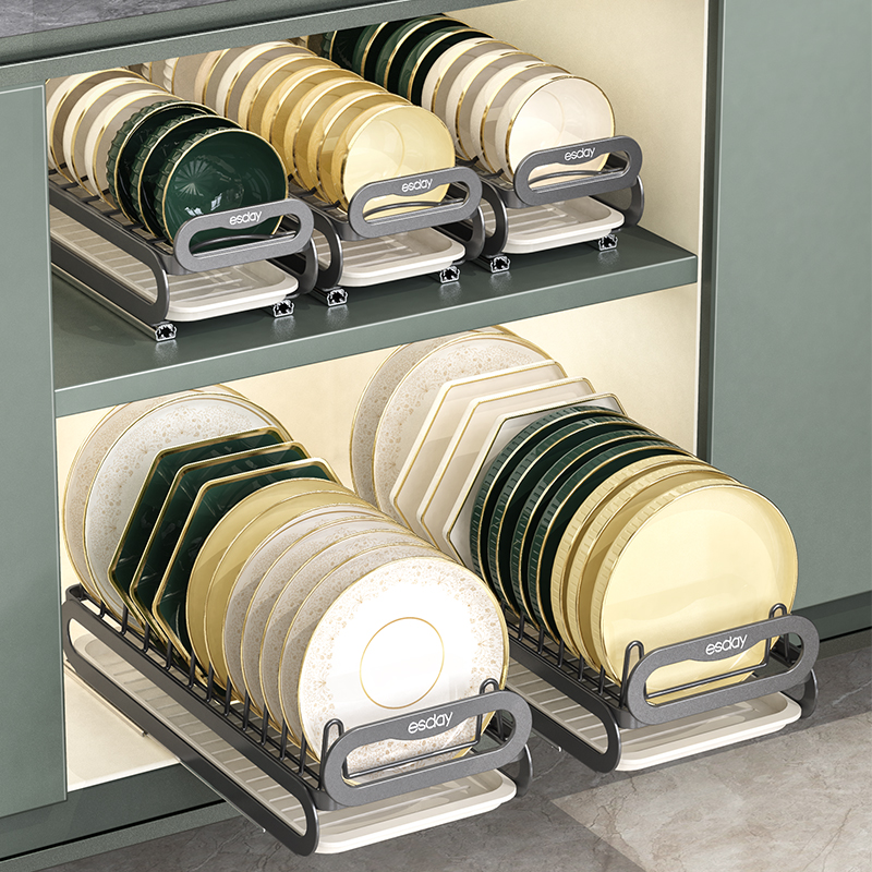 厨房柜抽屉内置碗架抽拉碗碟架橱柜拉篮碗篮碗盘收纳架沥水置物架