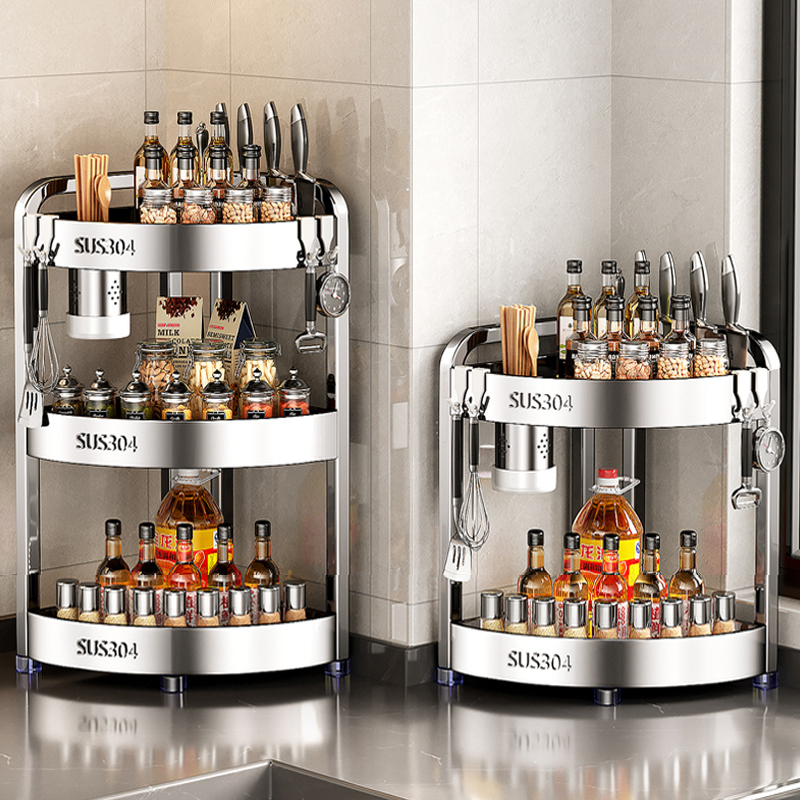 304不锈钢厨房置物架调味品三角架调料架台面墙角刀架筷子收纳架