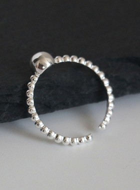 925银素银圆珠子开口戒指