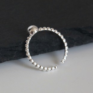 925银素银圆珠子开口戒指女简约轻奢高级感法式指环闺蜜送礼潮