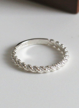 简约复古日韩极简潮人S925纯银戒指麻绳闭口戒指环食指尾戒女学生