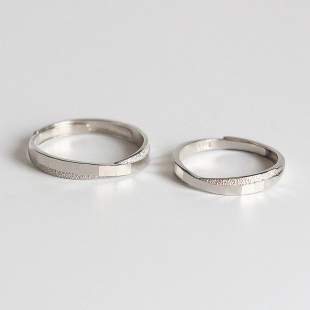 S925纯银情侣戒指一对菱形磨砂对戒INS冷淡风交叉开口可调节手饰