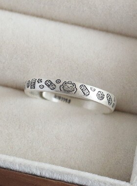 S999足银招财猫戒指女小众高级