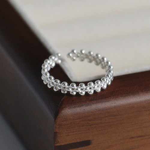 S925纯银简约点珠开口戒指