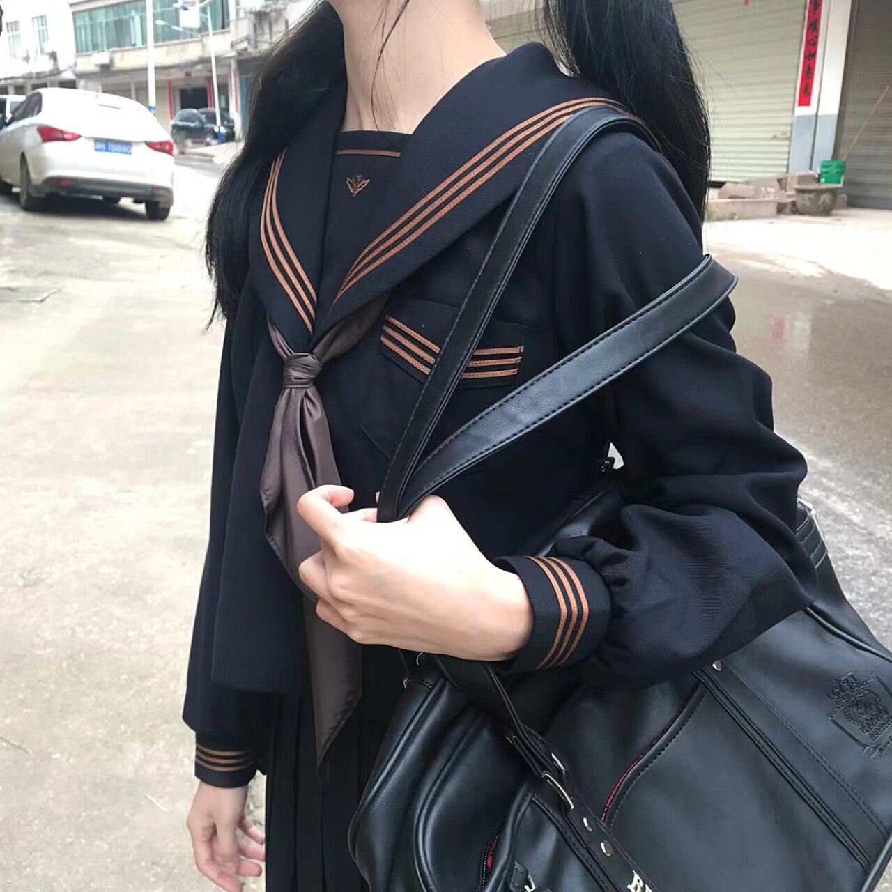 츠키노 하우스 차 깃털 미디엄 슈트 JK 스커트 여성  세일러복 긴팔 모피 스웨터 가디건 가을 겨울