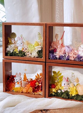 木质中空立体4cm干花相框手工diy双面透明亚克力画框展示盒摆台