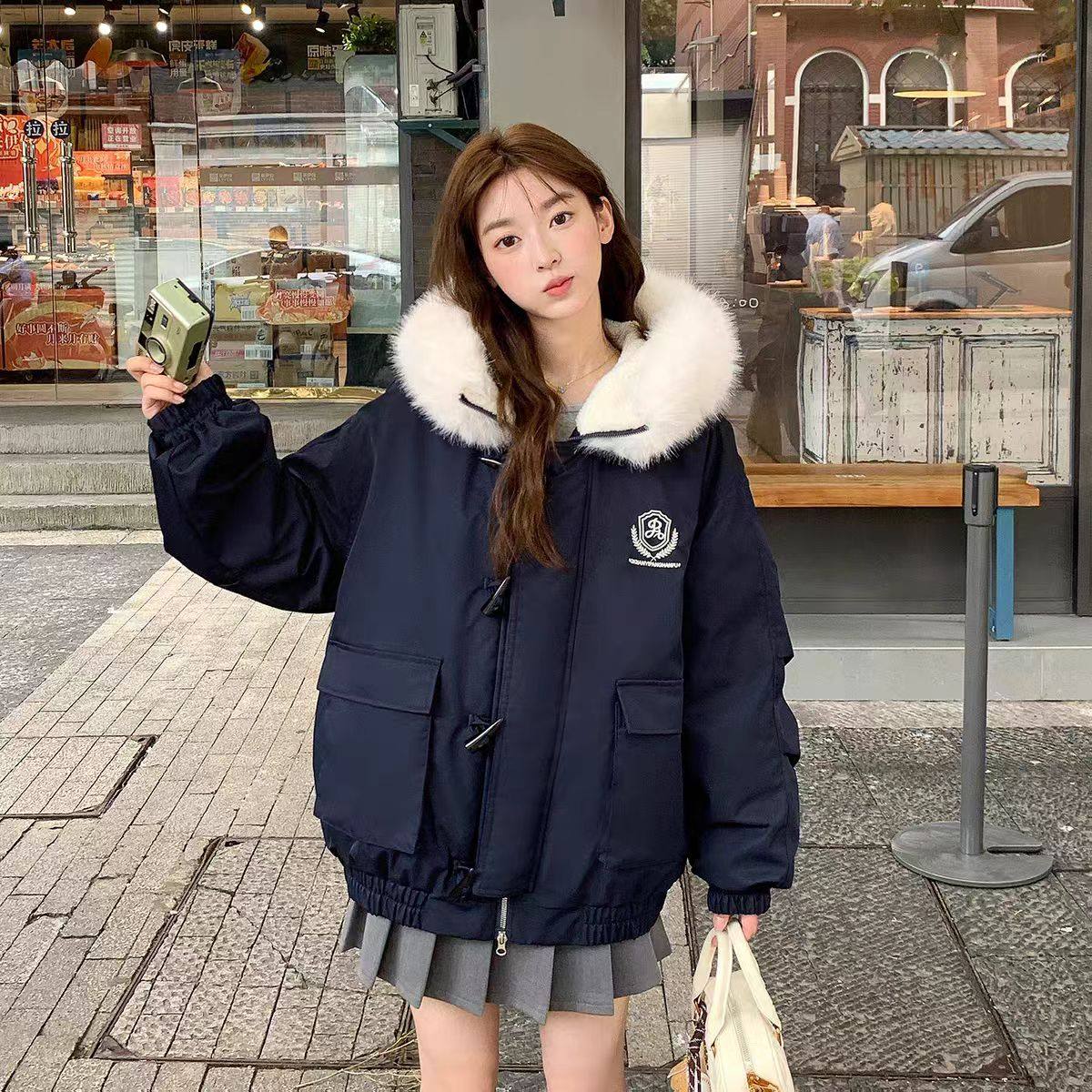 牛角扣棉服女款2025新款冬季加厚小个子派克服棉衣学院风棉袄外套
