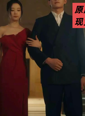 原版短剧幸得相遇离婚时王小亿唐颖同款红色礼服连衣裙女衣服敬酒