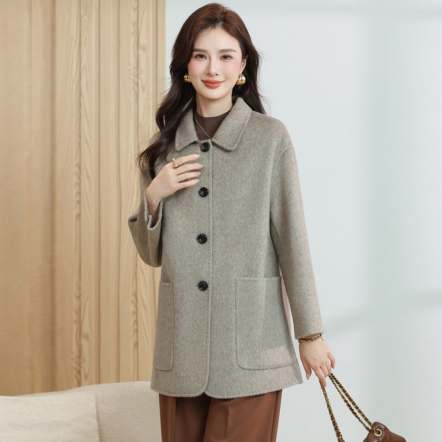 羊毛呢大衣秋冬中年妈妈装高端气质时尚洋气高贵中长款羊毛呢大衣