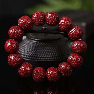 文玩桃核手串脑纹磨盘桃核光珠手串玉化包浆龙纹矮桩男士生日礼物