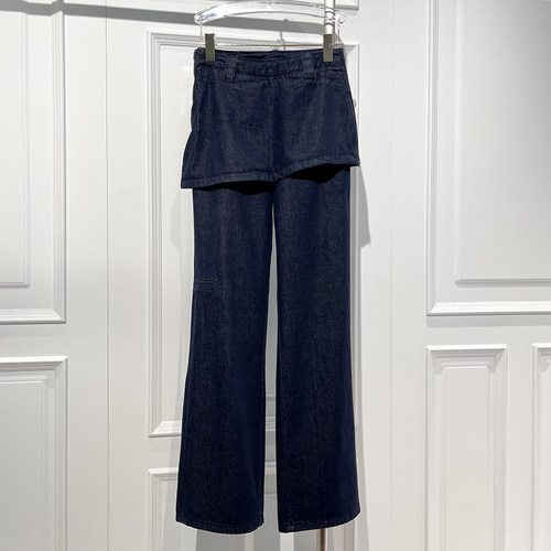 直筒长裤牛仔秋个性百搭假两件潮