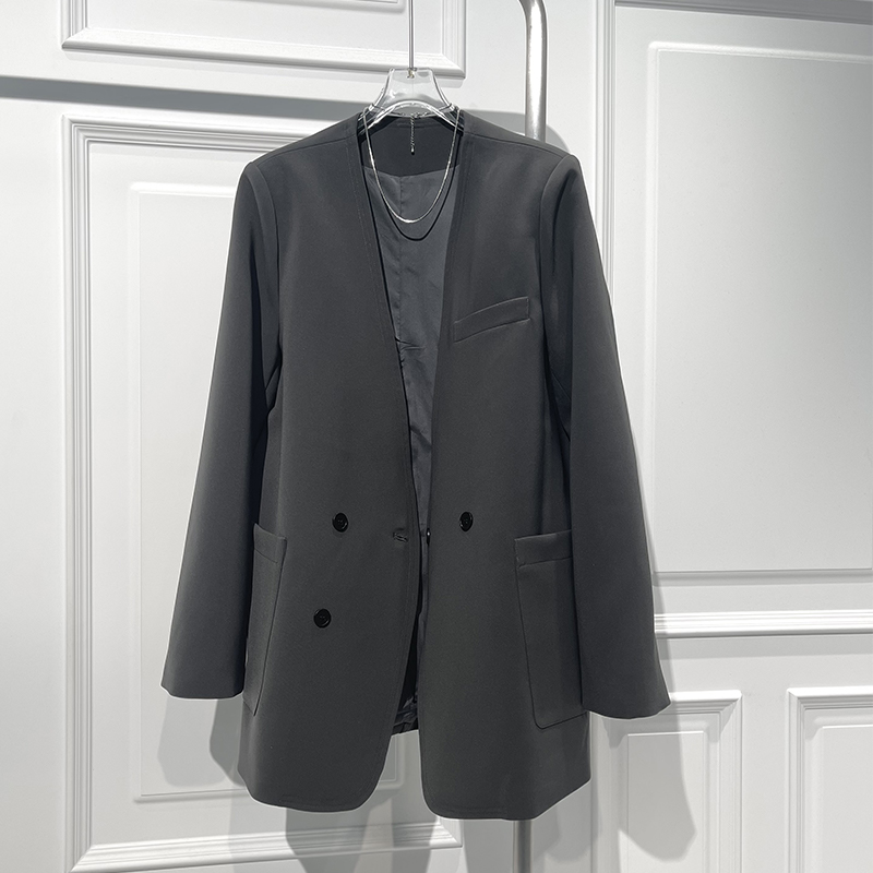 高级百搭气质V领双排扣西服外套