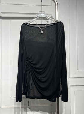 慵懒风长袖抽绳薄透T恤女20524夏季新款百搭气质百搭防晒气质上衣