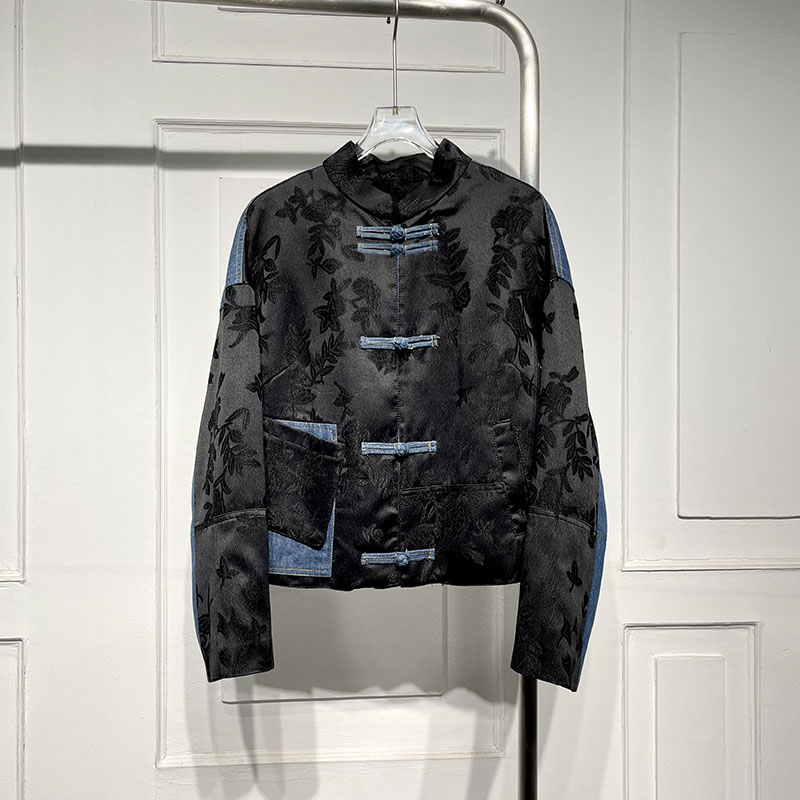 新中式短刺绣拼接牛仔外套气质潮