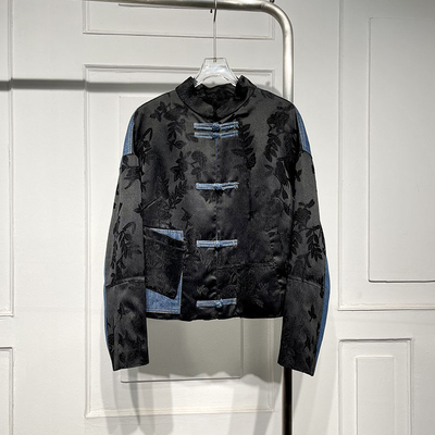 新中式短刺绣拼接牛仔外套气质潮