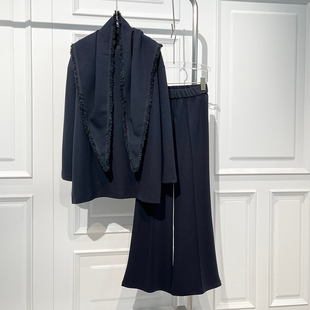 温柔风套装 时尚 女2025秋新款 高腰微喇休闲裤 潮 淑女荷叶边披肩衬衫