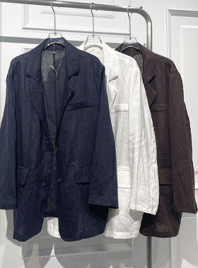 韩系高级感百搭通勤麻西服外套潮