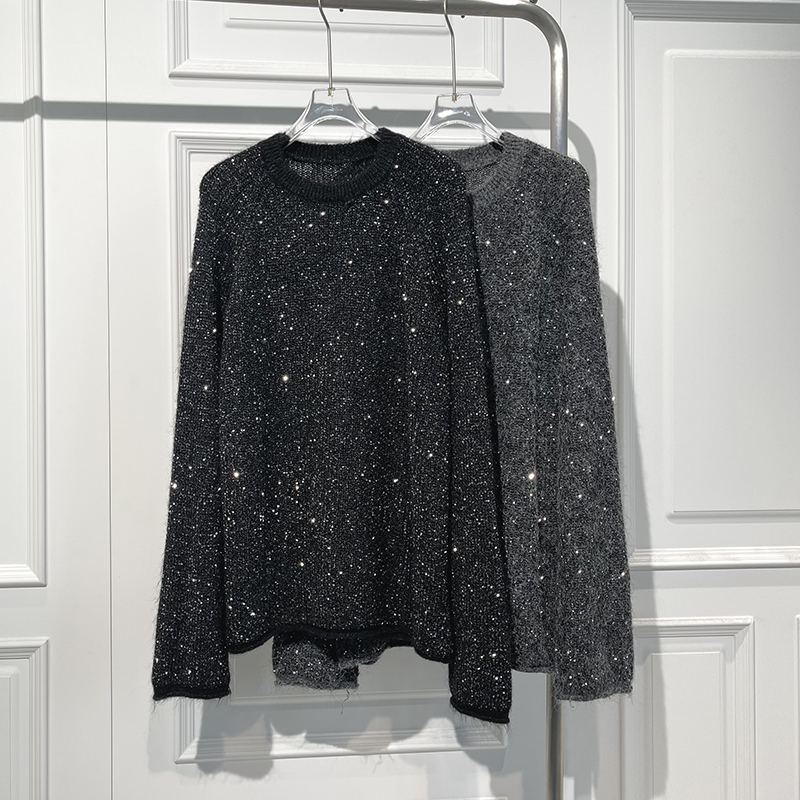 韩系温柔风宽松显瘦亮片毛衣潮搭