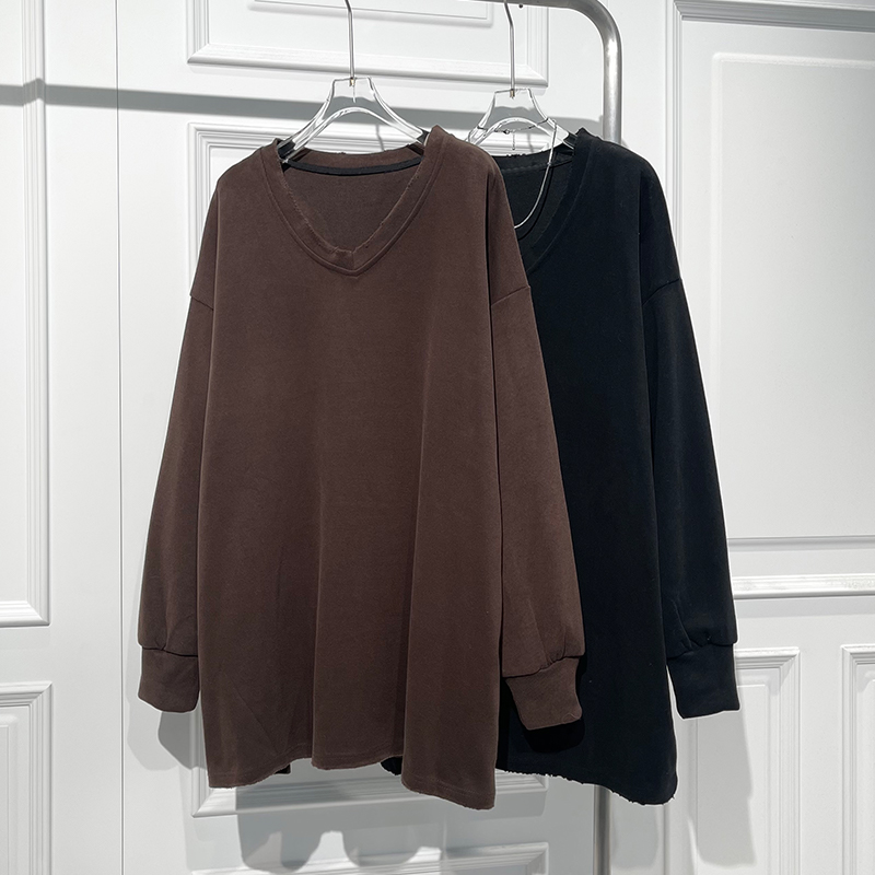 美式百搭显高显瘦V领中长卫衣潮
