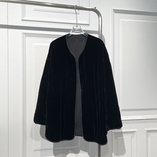 高级感百搭V领无扣丝绒棉服外套女冬新款款显瘦舒适气质棉袄上衣