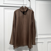 宽松慵懒风打底上衣潮 新款 简约风通勤气质高领天丝衬衫 女2025冬季