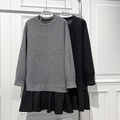 新款 时尚 气质拼接中长连衣裙女2025冬季 宽松显高显瘦减龄卫衣裙潮