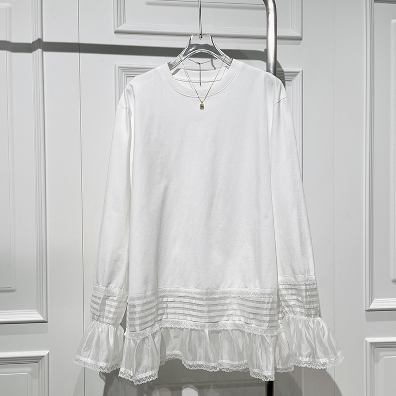 宽松甜美长袖拼接T恤衬衫减龄潮