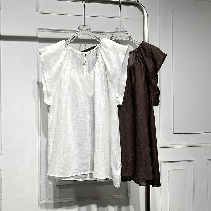 宽松小清新套头小飞袖苎麻衬衫潮