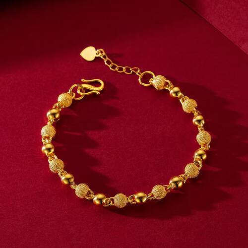 古法沙金仿真黄金锡金包银实心光沙珠手链女款轻奢高级感送女朋友