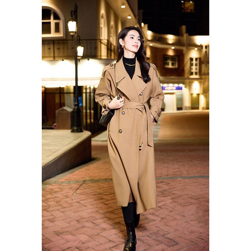 2025新款女士风衣复古英伦风双排扣大衣女长款冬季时尚风衣外套