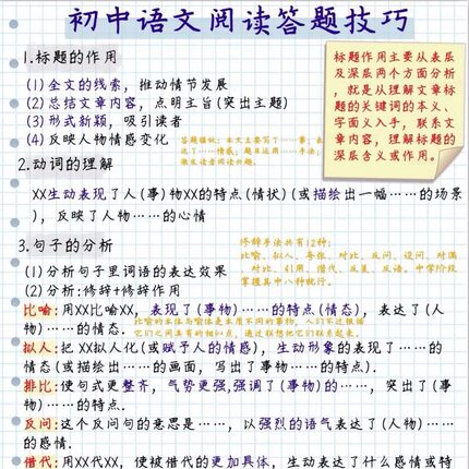 中考语文阅读理解技巧方法答题公式知识总结题解析电子版word文档