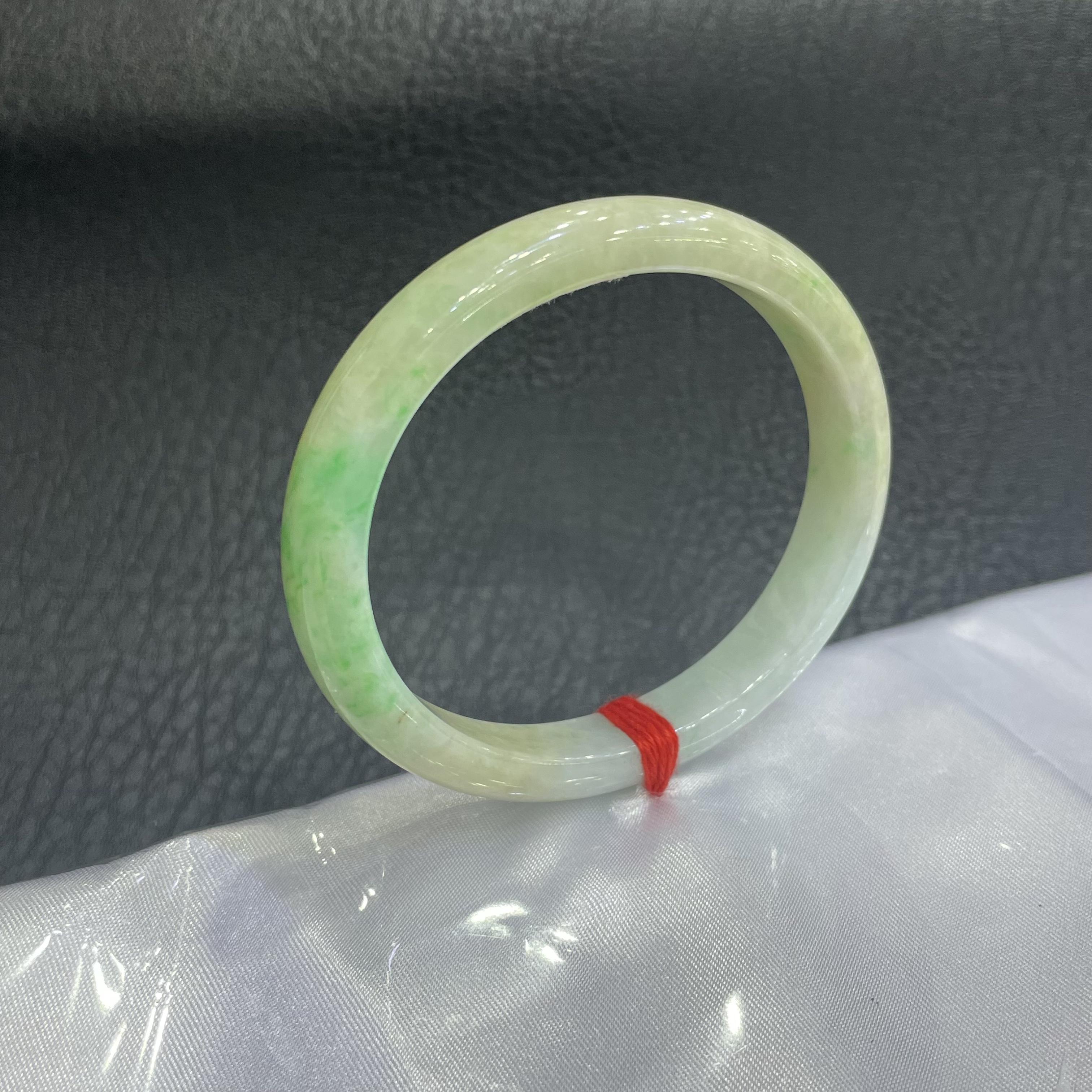 缅甸天然翡翠A货糯种黄加绿翡翠手镯54贵妃圈口女款手镯玉石