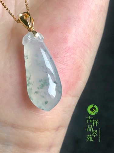 吉祥苑天然翡翠a货18k金吊坠起胶